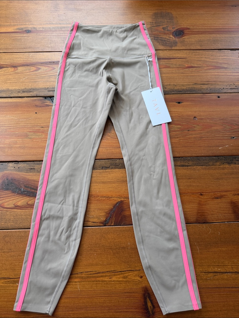 NWT Tavi Taupe Leggings with Pink Side Stripe